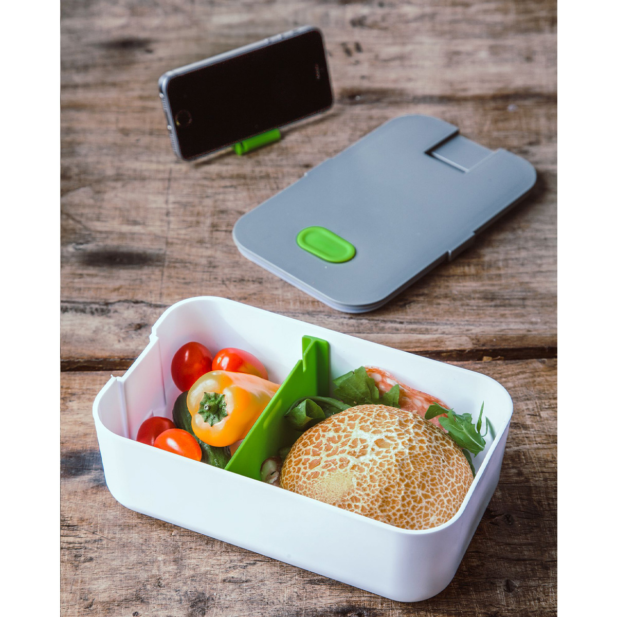 Lunchlåda med mobilhållare
